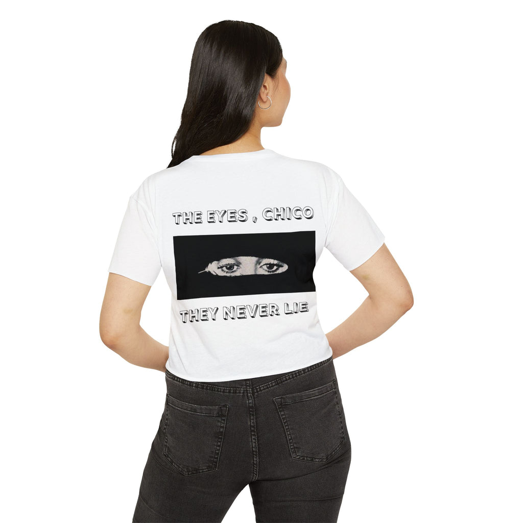 Festival Crop Top — "The Eyes, Chico" Graphic Crop Tee